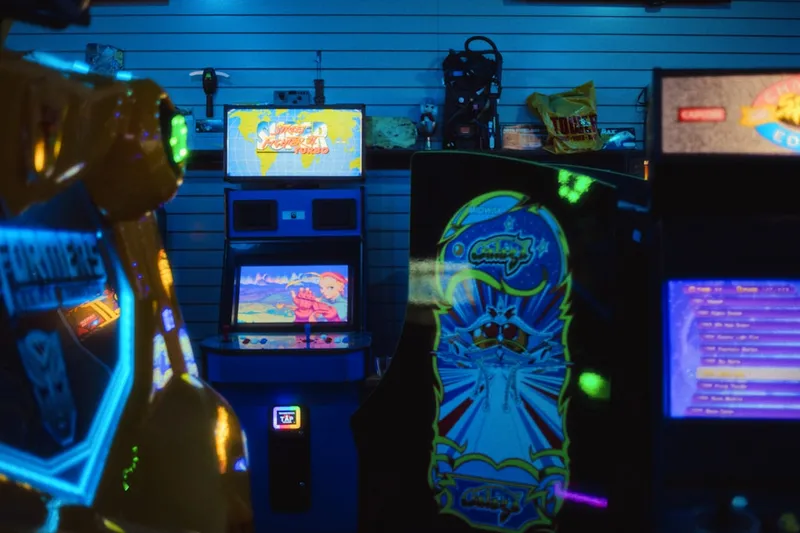 Retro arcade machines glow in the dark